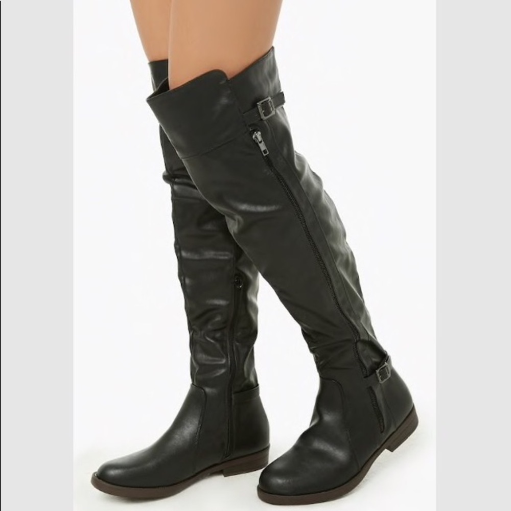 Faux Leather Belted Over-the-Knee Boots
